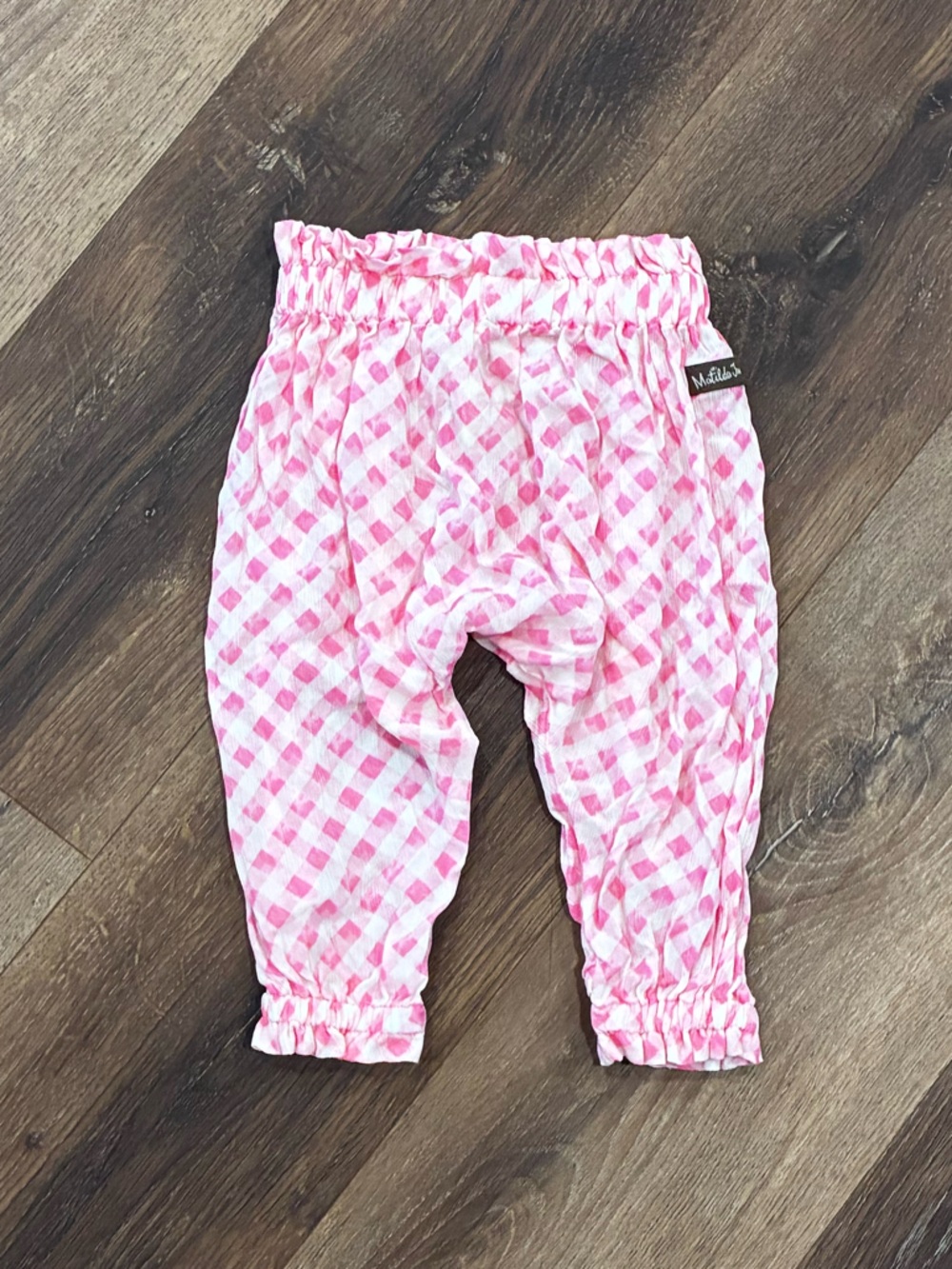 Matilda Jane Pink Gingham Pick Me Up Joggers Pants Bottoms Lightweight 6-12m